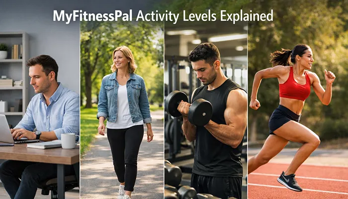 MyFitnessPal activity level explained showing sedentary lightly active active and very active levels