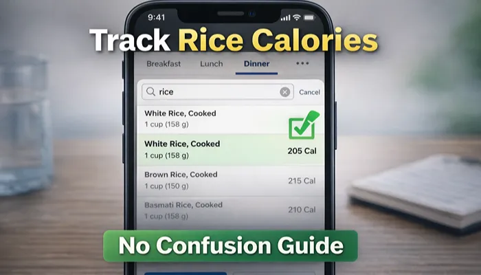 Track rice calories in MyFitnessPal app using dinner food log screen