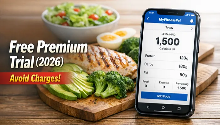 MyFitnessPal premium trial free guide showing app dashboard and features